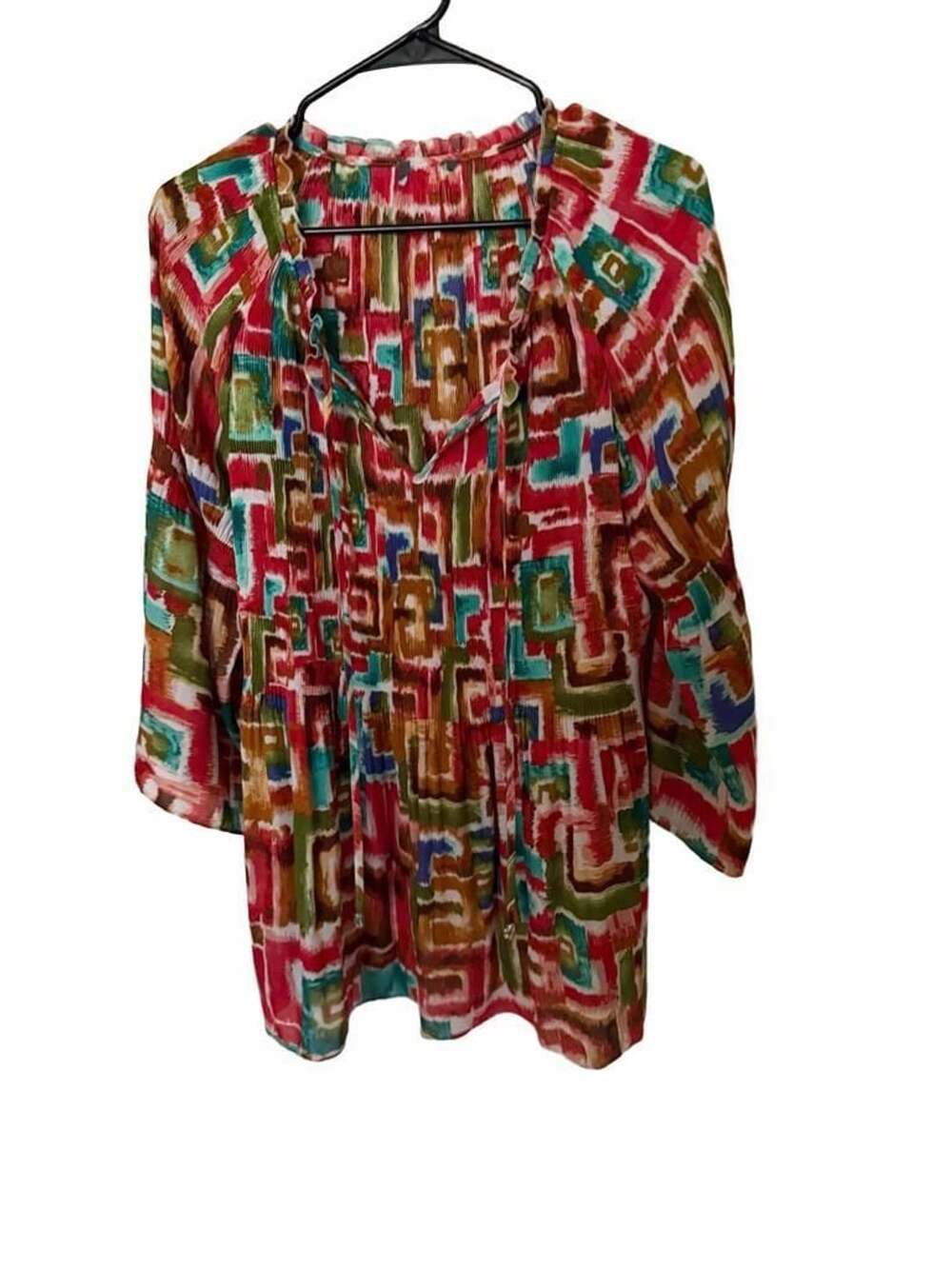 Abstract Geometric Pleated Tunic Blouse Multi Colored